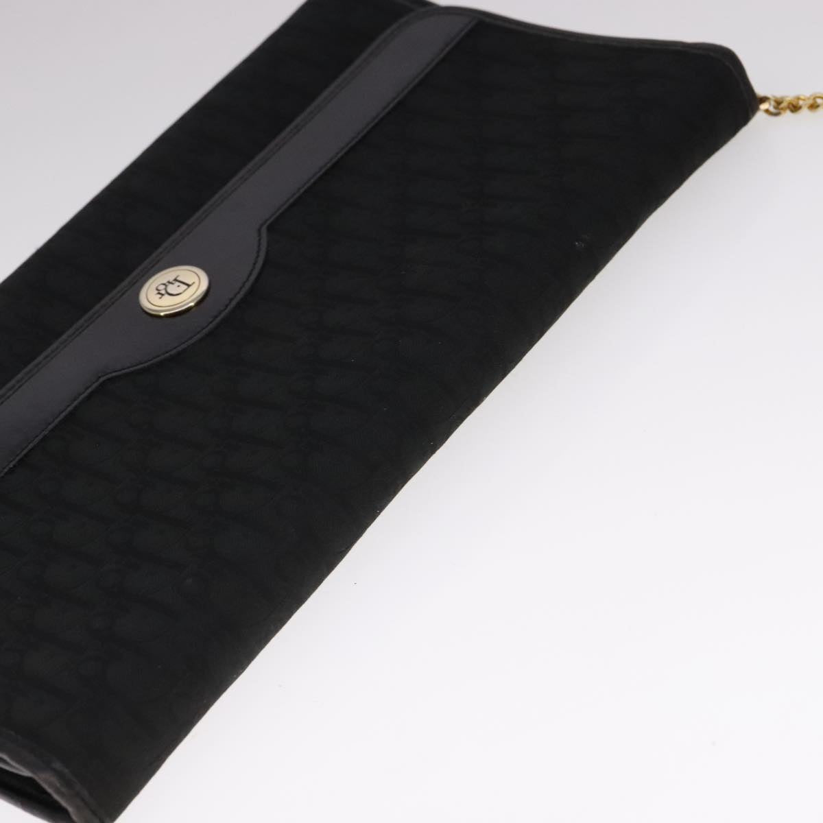 Christian Dior Trotter Canvas Chain Shoulder Bag Black Auth ar13108