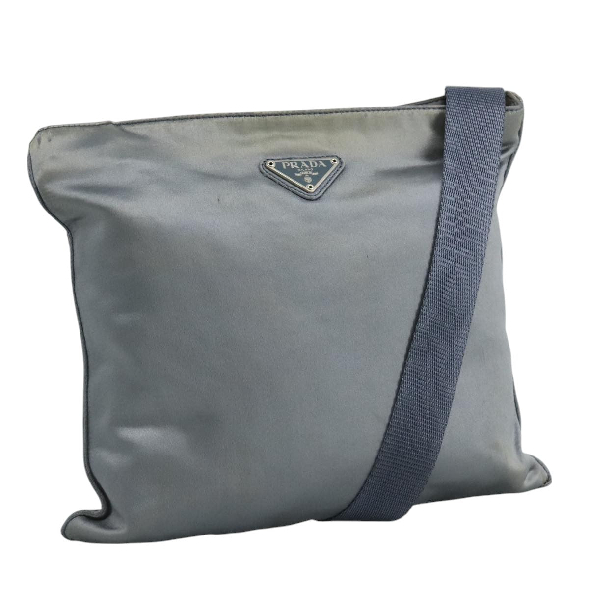 PRADA Shoulder Bag Satin Blue Auth ar13121