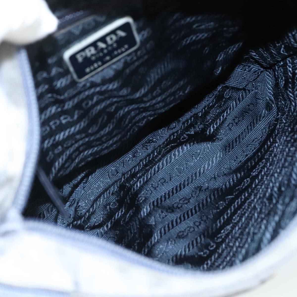 PRADA Shoulder Bag Satin Blue Auth ar13121