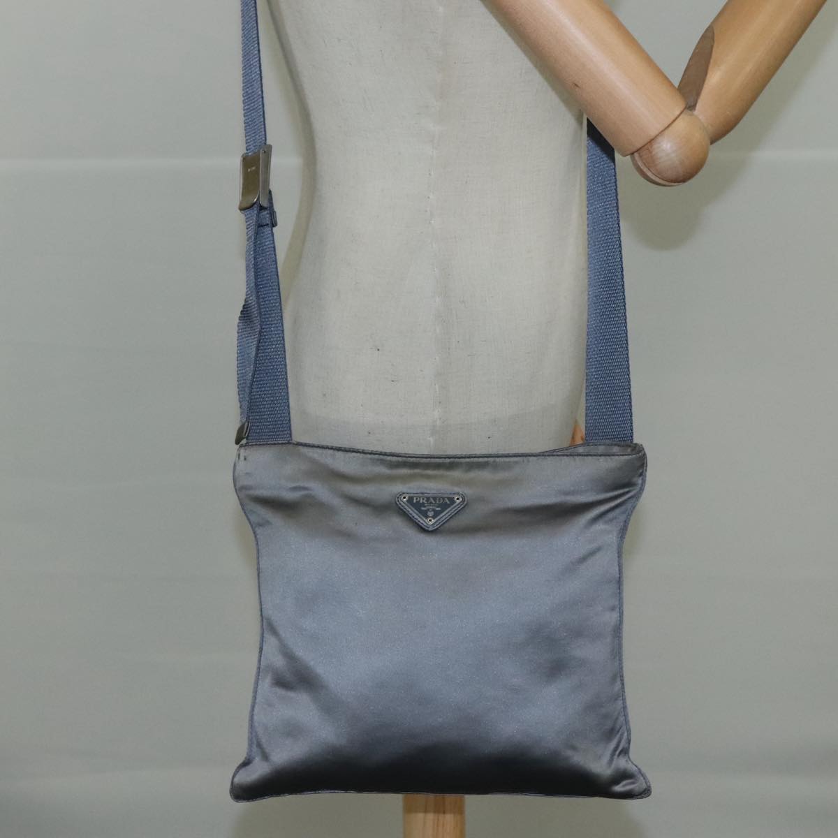 PRADA Shoulder Bag Satin Blue Auth ar13121