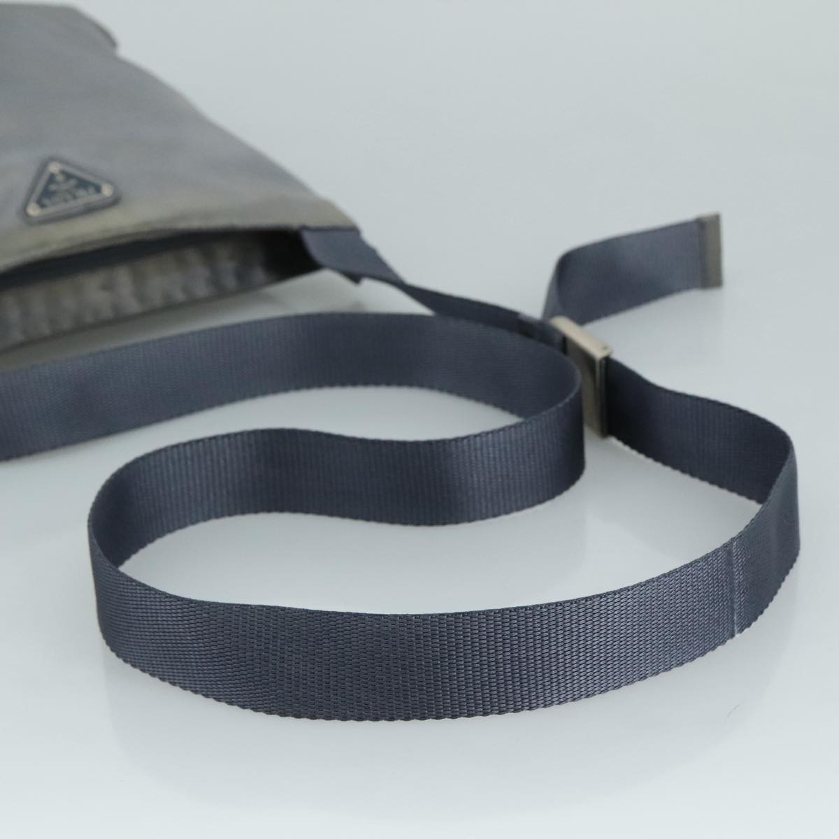 PRADA Shoulder Bag Satin Blue Auth ar13121