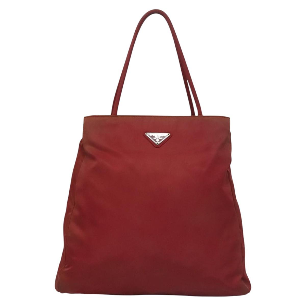 PRADA Hand Bag Nylon Red Silver Auth ar13253
