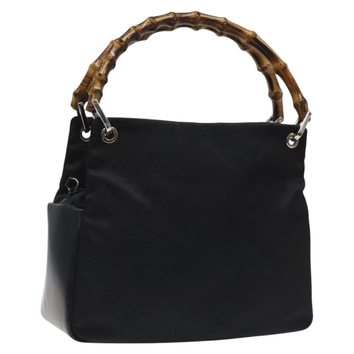 GUCCI Bamboo Hand Bag Nylon Black Silver 000 2865 0575 Auth ar13254