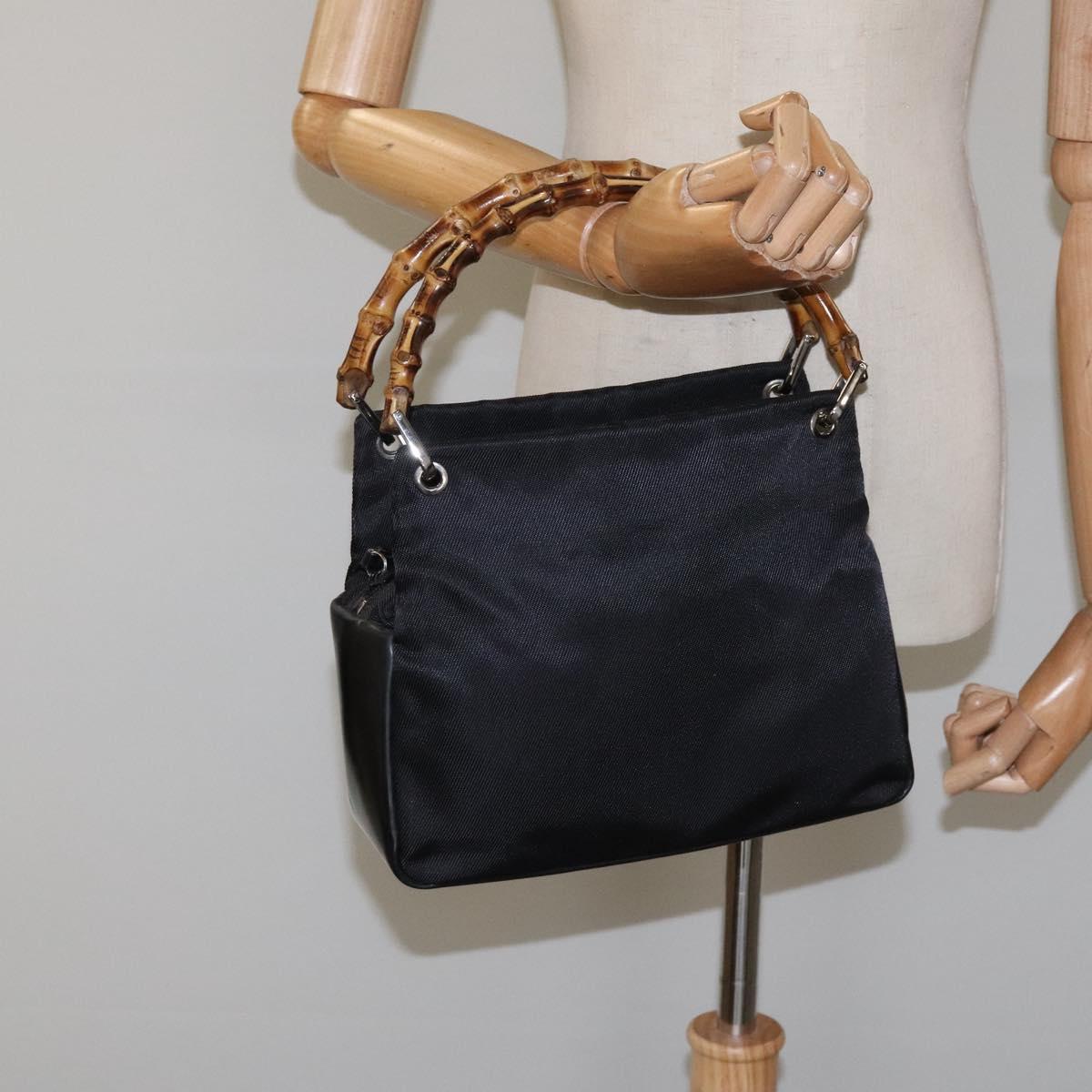 GUCCI Bamboo Hand Bag Nylon Black Silver 000 2865 0575 Auth ar13254