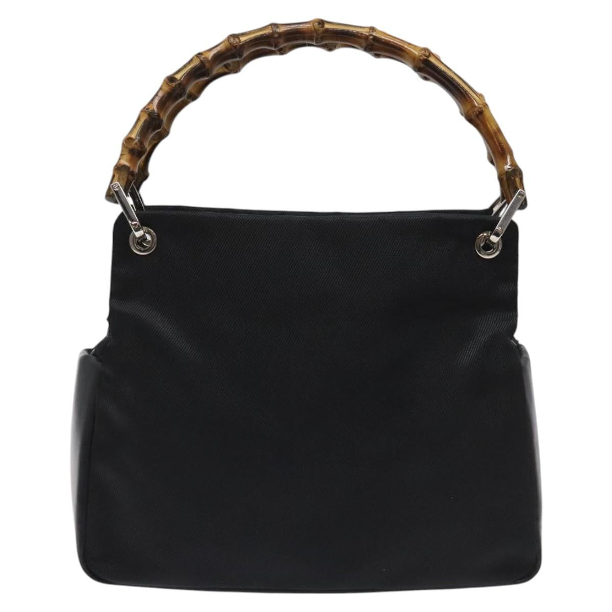 GUCCI Bamboo Hand Bag Nylon Black Silver 000 2865 0575 Auth ar13254