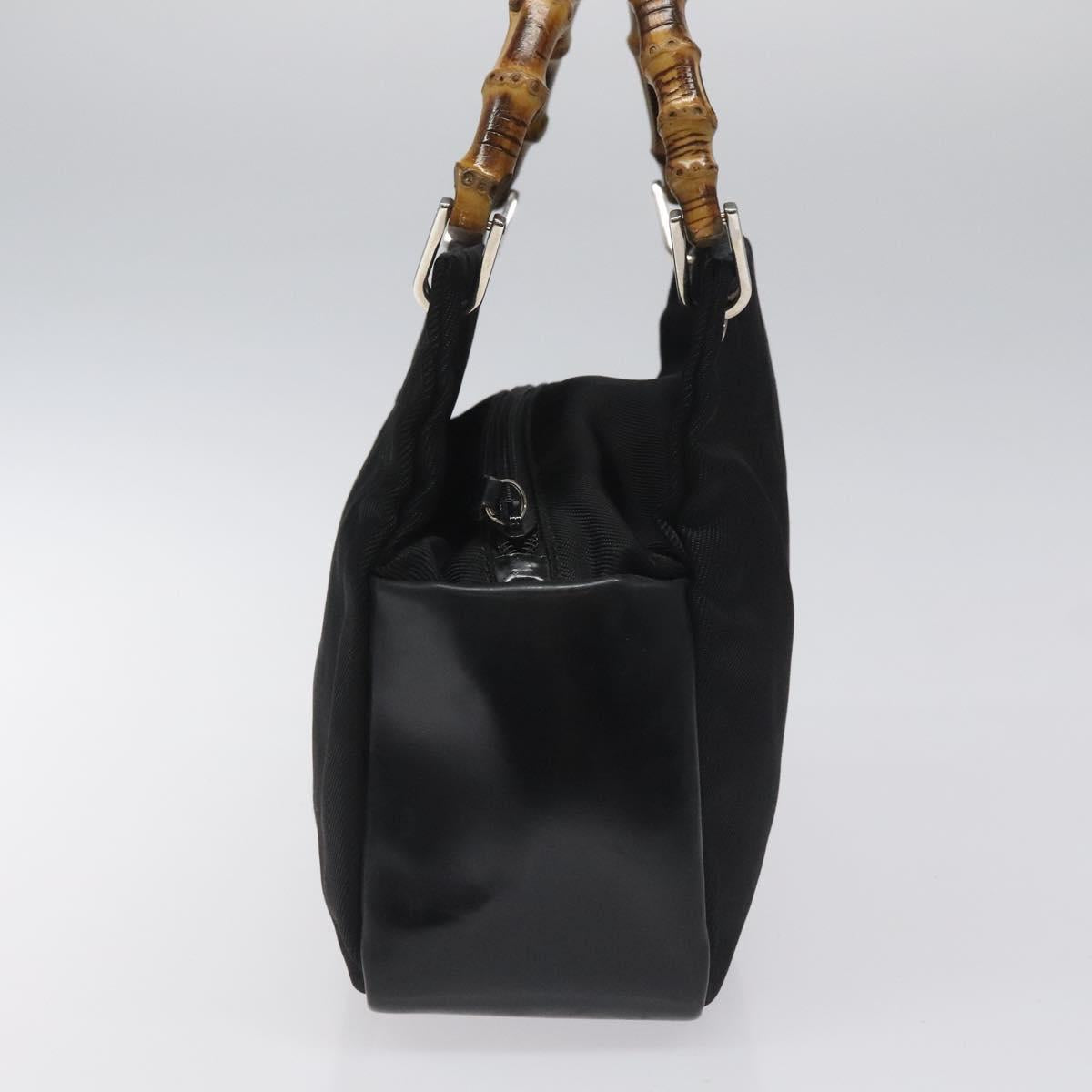 GUCCI Bamboo Hand Bag Nylon Black Silver 000 2865 0575 Auth ar13254