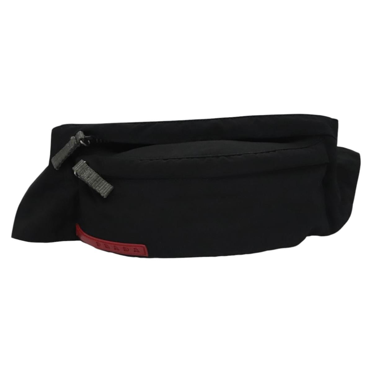 PRADA Sports Waist Bag Nylon Black Gray Silver Auth ar13262