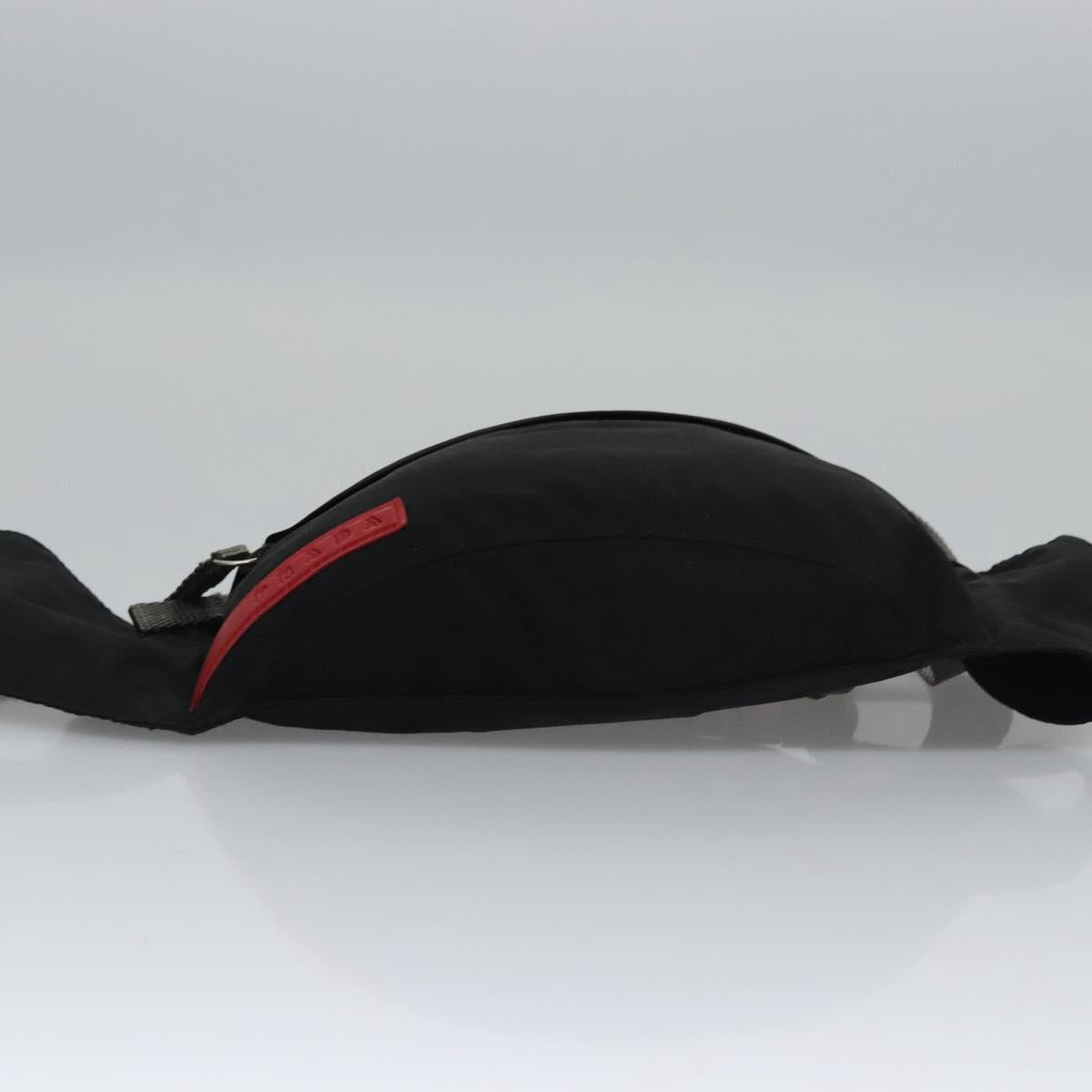 PRADA Sports Waist Bag Nylon Black Gray Silver Auth ar13262