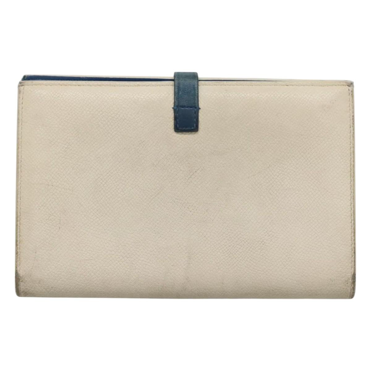CELINE Large Strap Wallet Leather White Auth ar13263