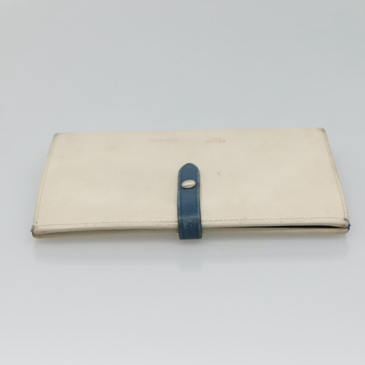CELINE Large Strap Wallet Leather White Auth ar13263