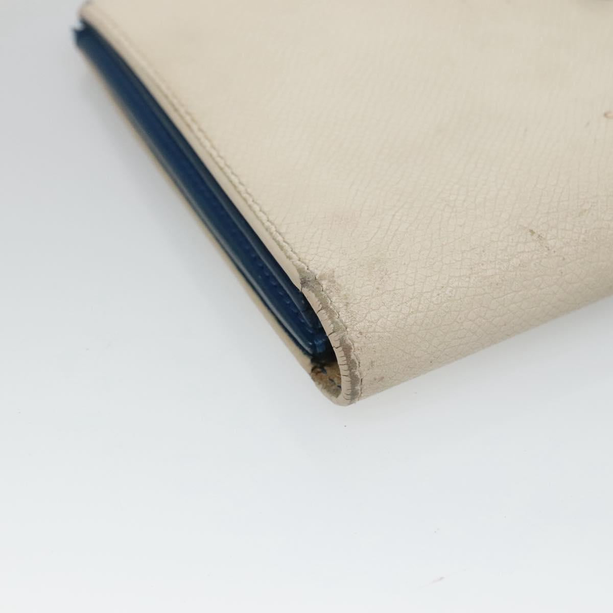 CELINE Large Strap Wallet Leather White Auth ar13263