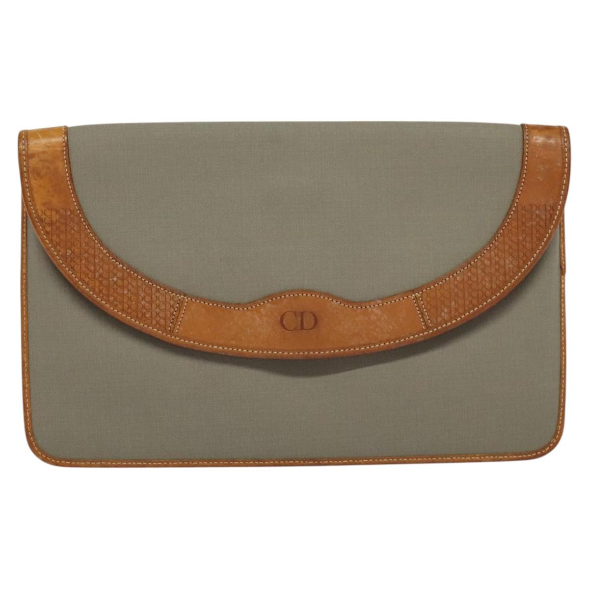 Christian Dior Trotter Canvas Clutch Bag Coated Canvas Brown gold Auth ar13268