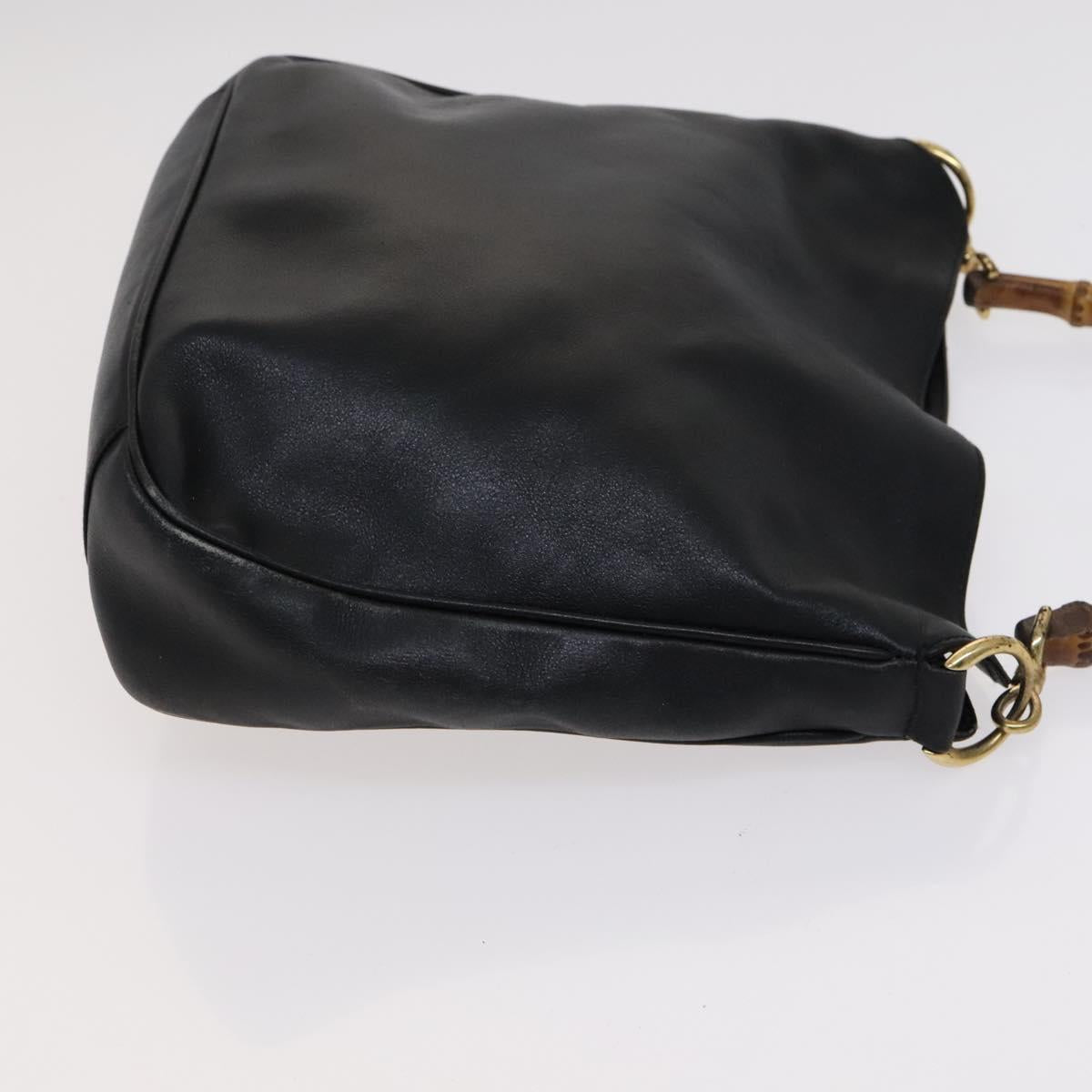 GUCCI Bamboo Hand Bag Leather 2way Black Gold Auth ar13291