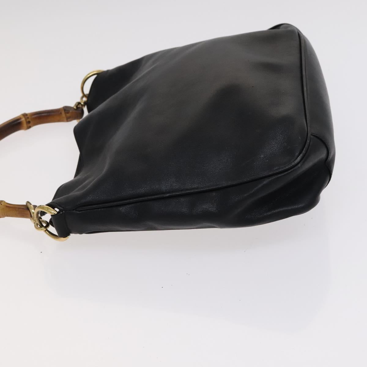 GUCCI Bamboo Hand Bag Leather 2way Black Gold Auth ar13291