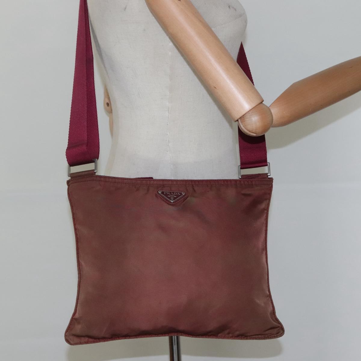 PRADA Shoulder Bag Nylon Wine Red Auth ar13308