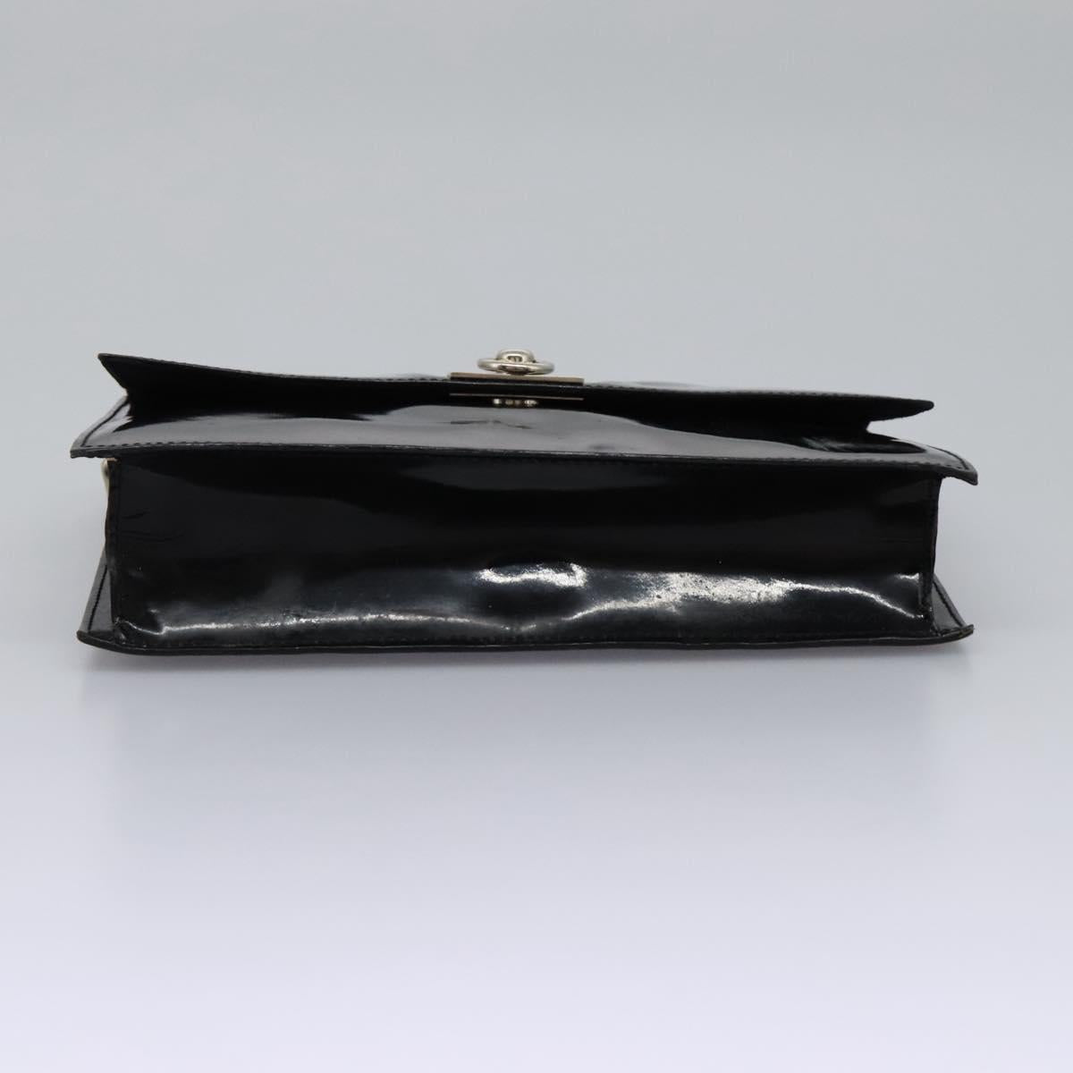 CELINE Chain Shoulder Bag Enamel Black Silver Auth ar13323