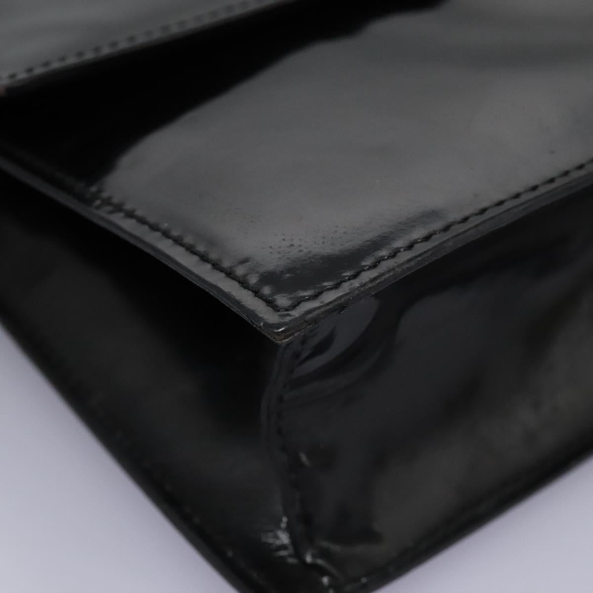 CELINE Chain Shoulder Bag Enamel Black Silver Auth ar13323