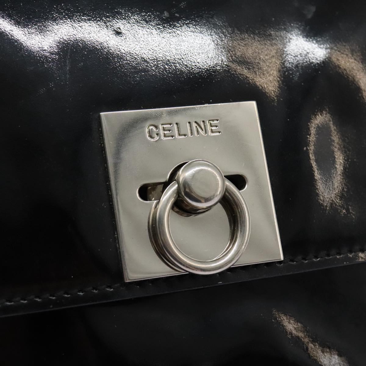 CELINE Chain Shoulder Bag Enamel Black Silver Auth ar13323