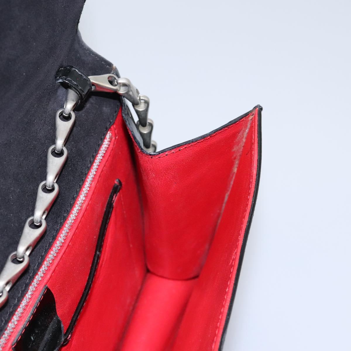 CELINE Chain Shoulder Bag Enamel Black Silver Auth ar13323