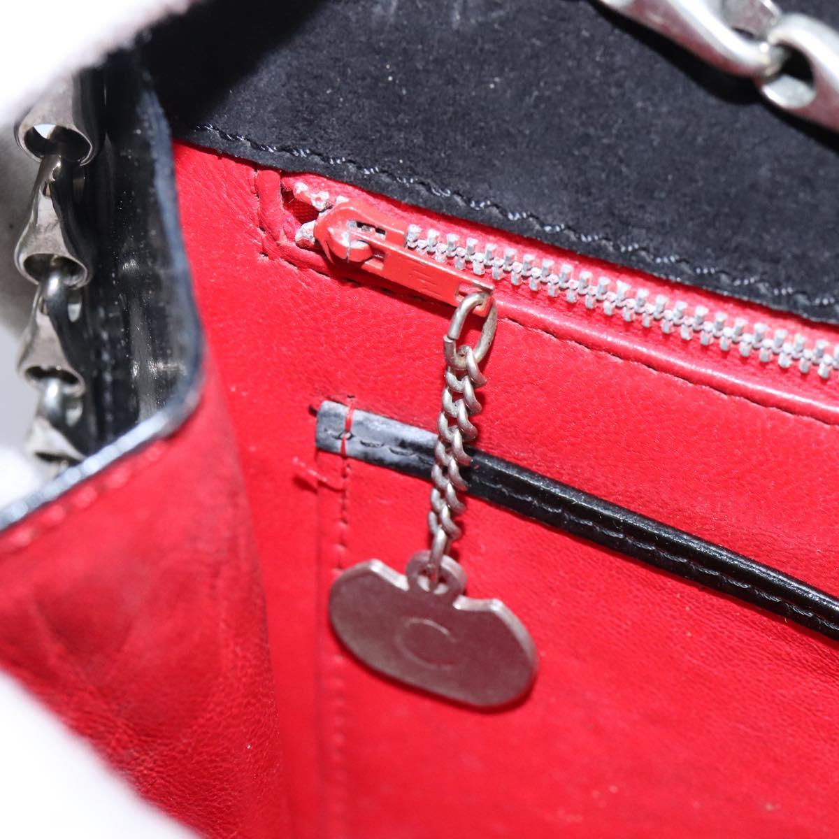 CELINE Chain Shoulder Bag Enamel Black Silver Auth ar13323