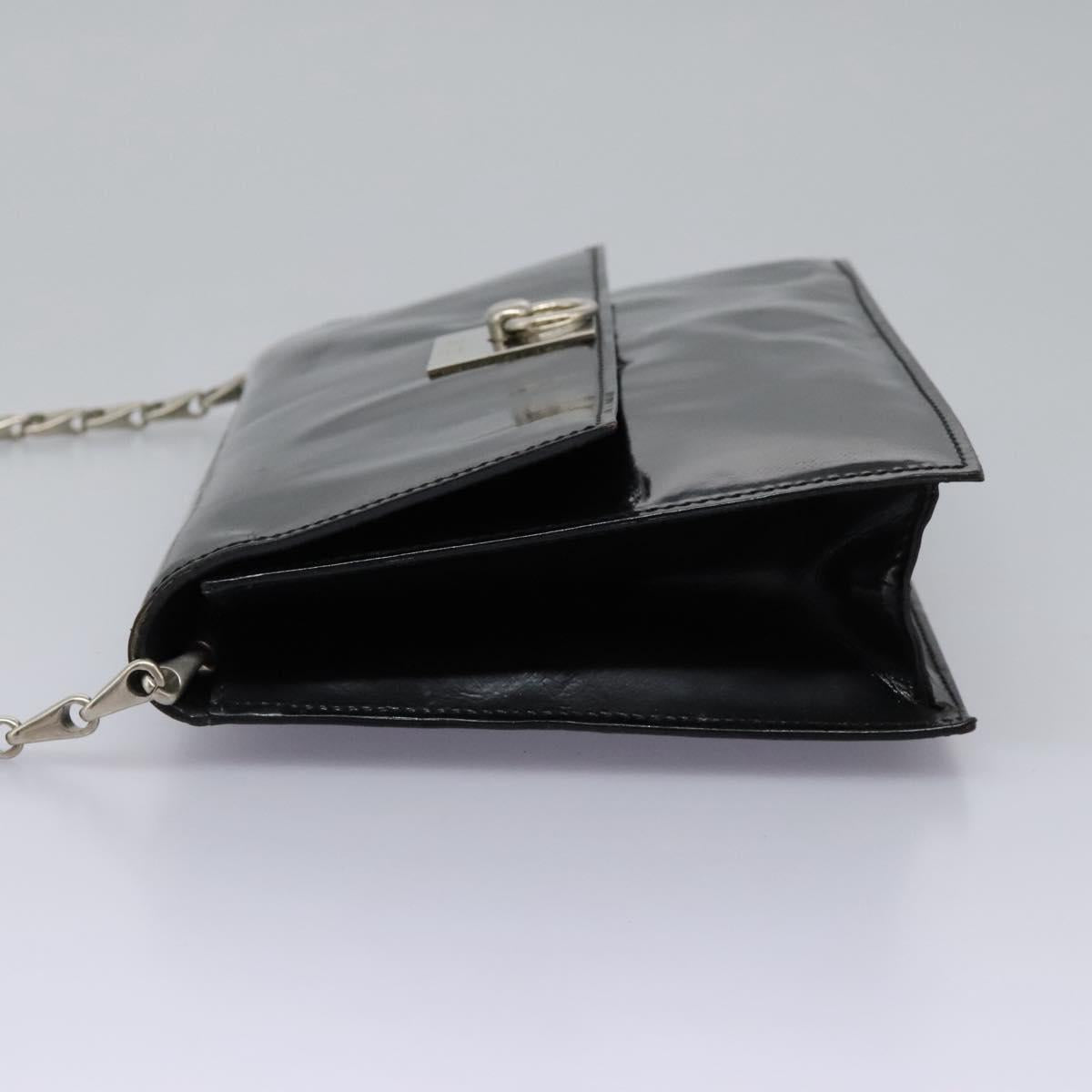 CELINE Chain Shoulder Bag Enamel Black Silver Auth ar13323
