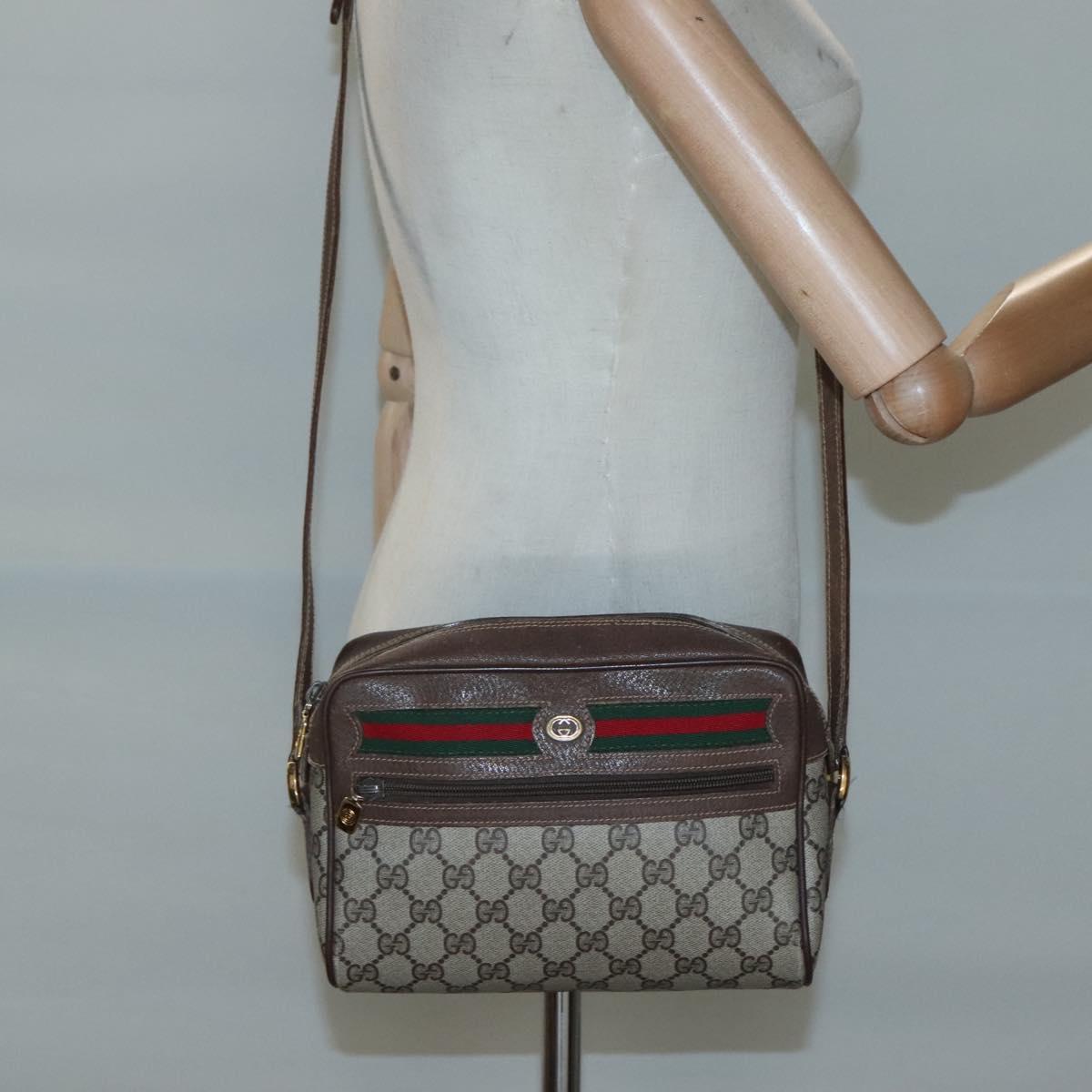 GUCCI GG Supreme Web Sherry Line Bag PVC Beige Gold 56 02 087 Auth ar13365