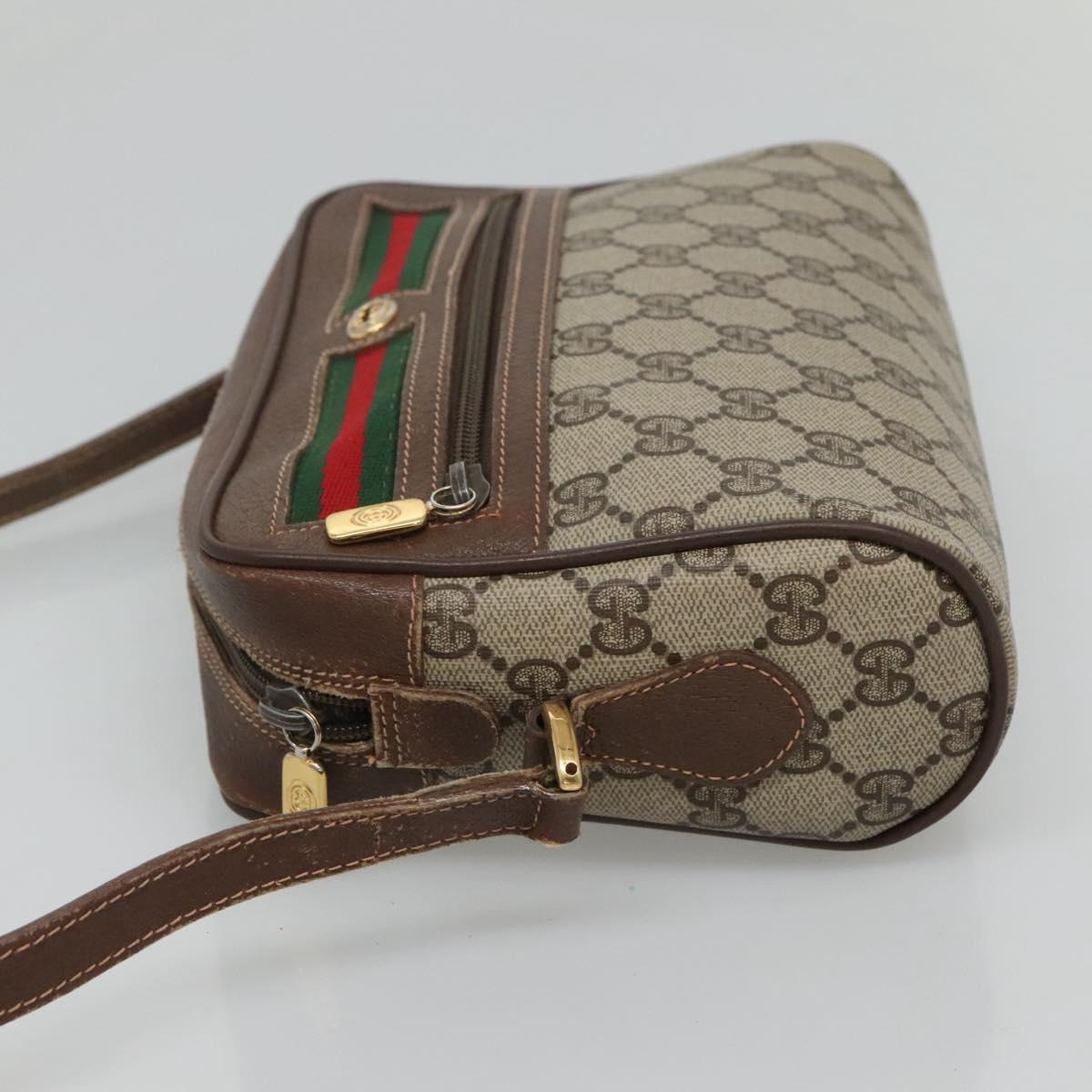 GUCCI GG Supreme Web Sherry Line Bag PVC Beige Gold 56 02 087 Auth ar13365
