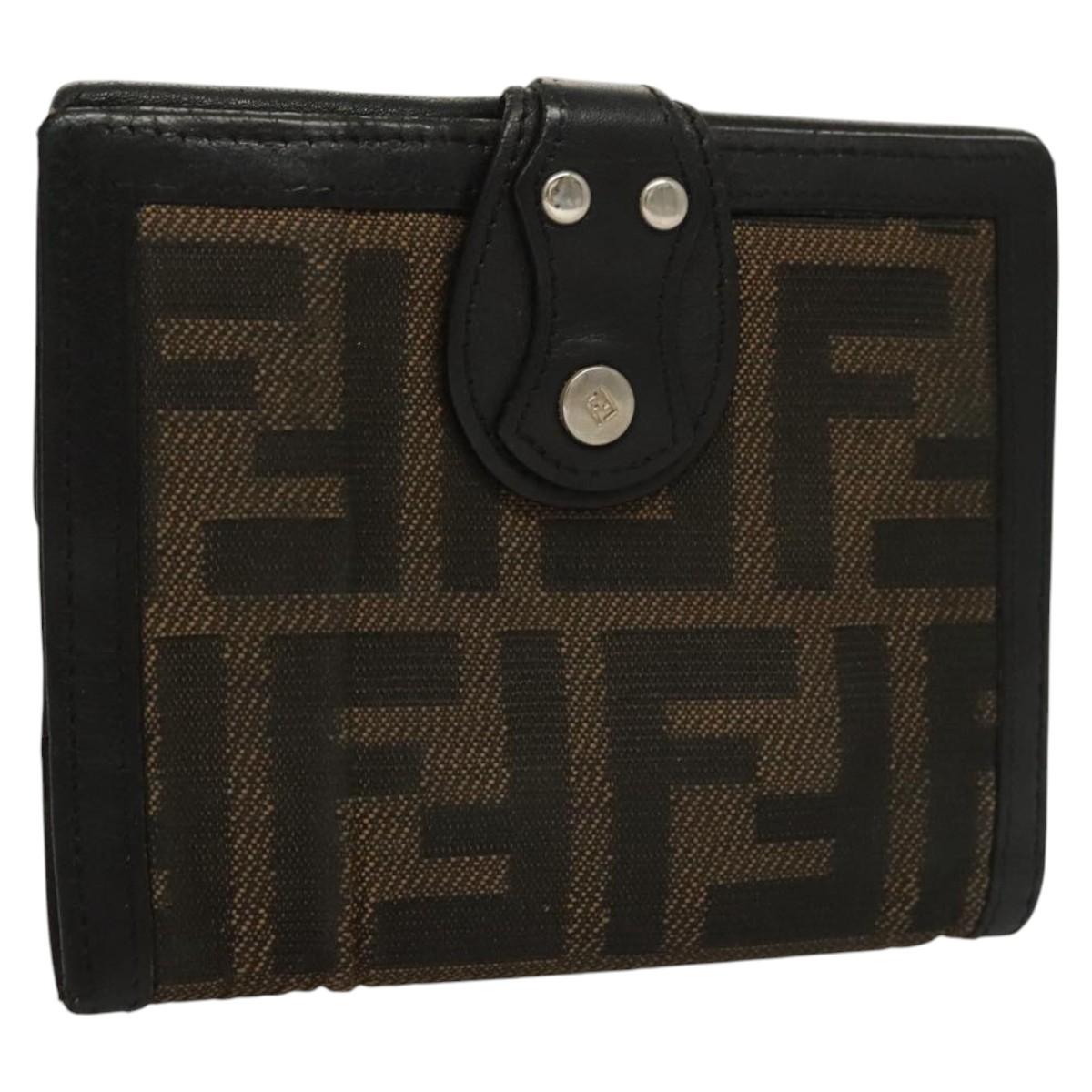 FENDI Zucca Canvas Wallet Black Brown Auth ar13376
