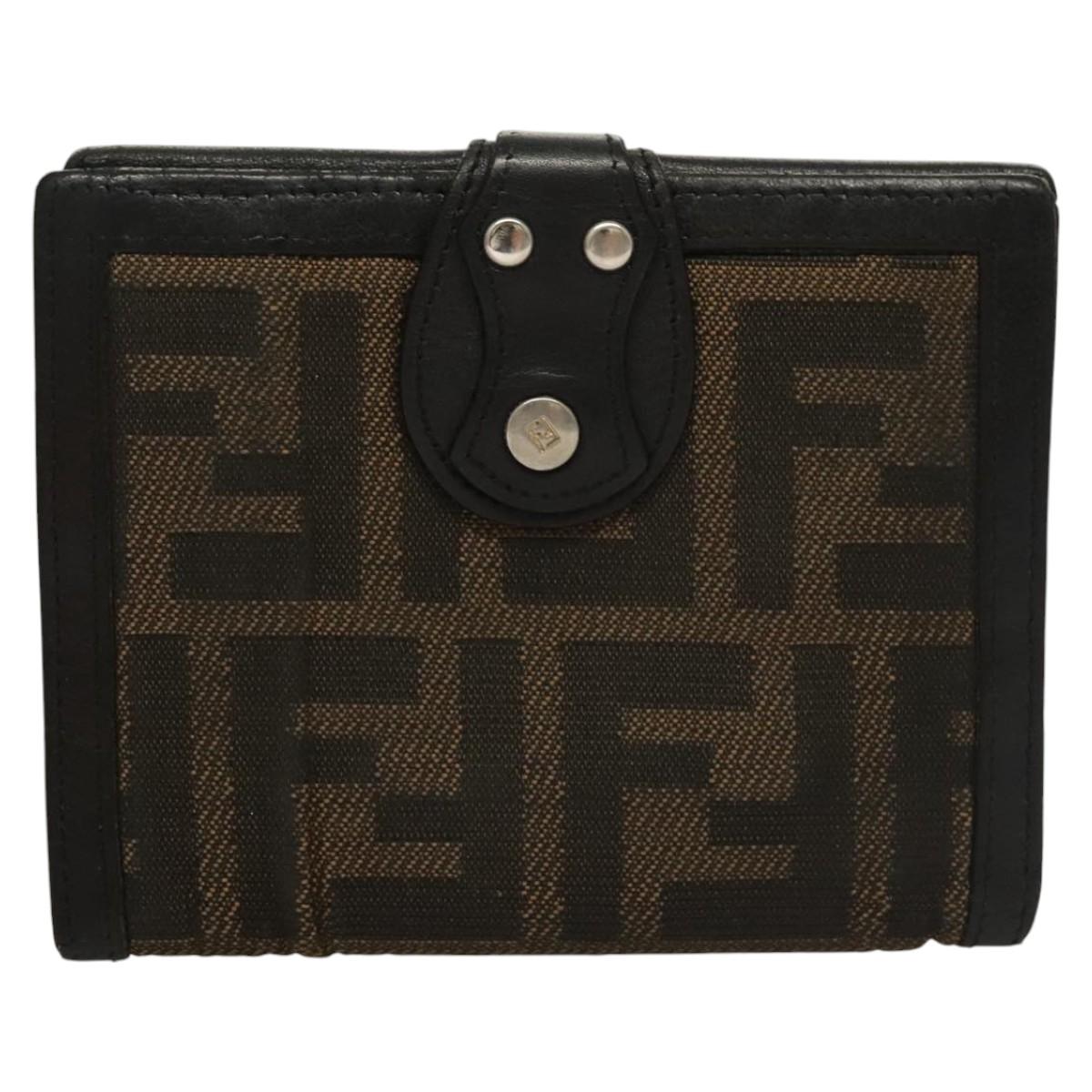 FENDI Zucca Canvas Wallet Black Brown Auth ar13376