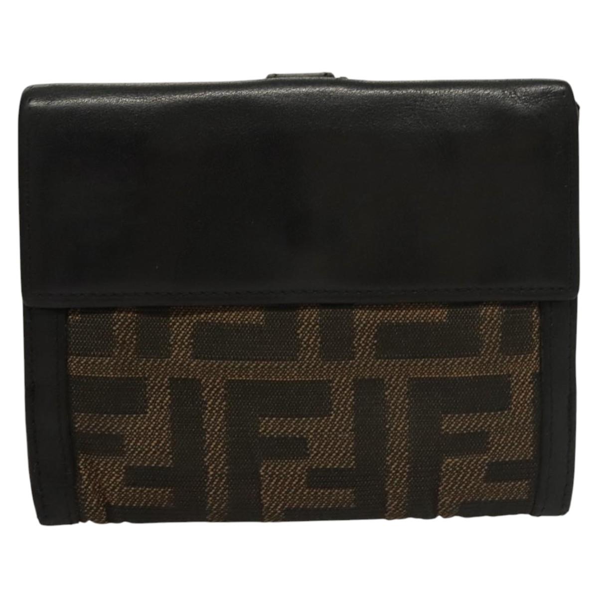FENDI Zucca Canvas Wallet Black Brown Auth ar13376