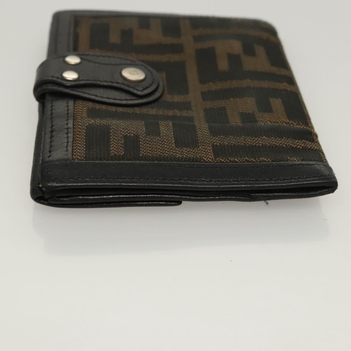 FENDI Zucca Canvas Wallet Black Brown Auth ar13376