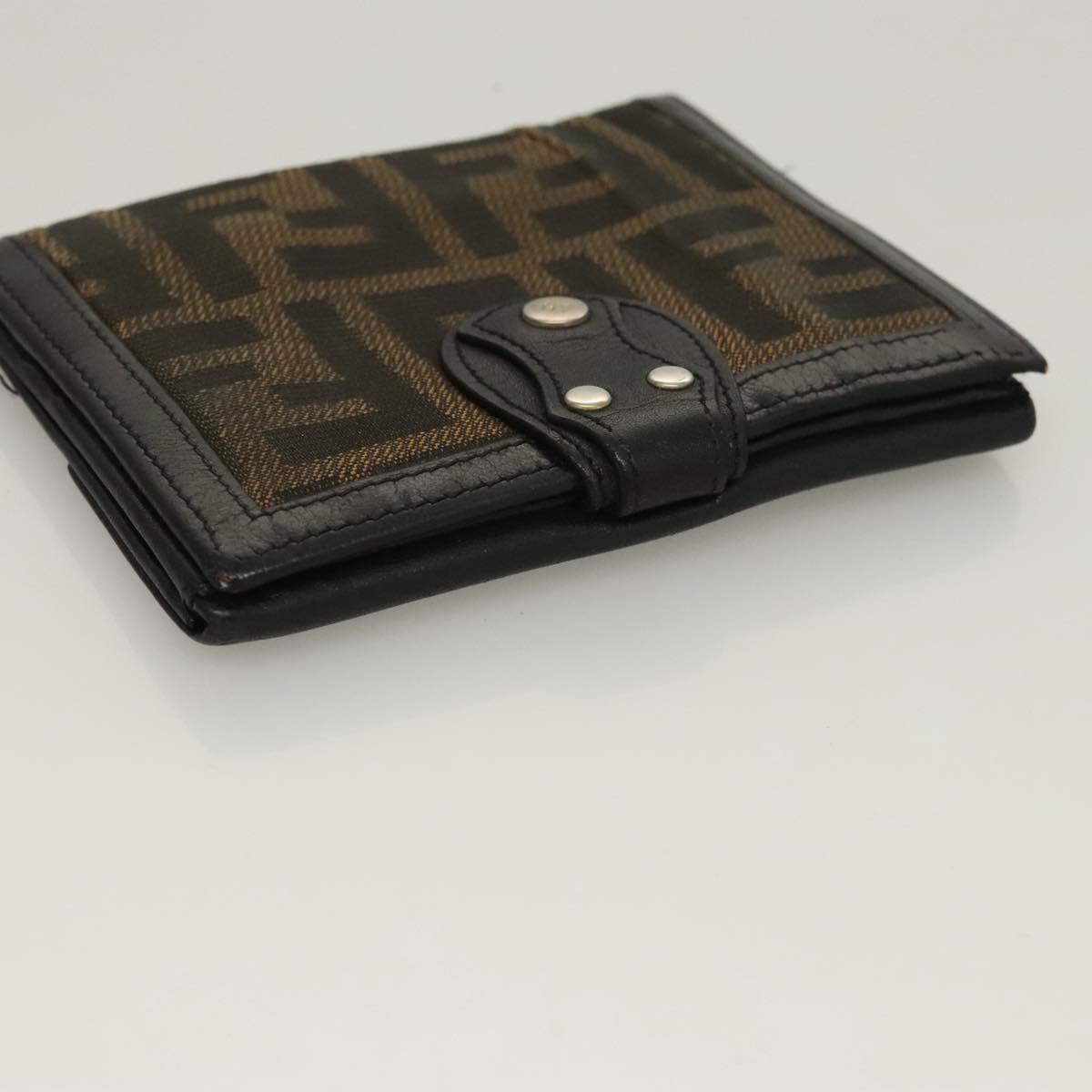 FENDI Zucca Canvas Wallet Black Brown Auth ar13376