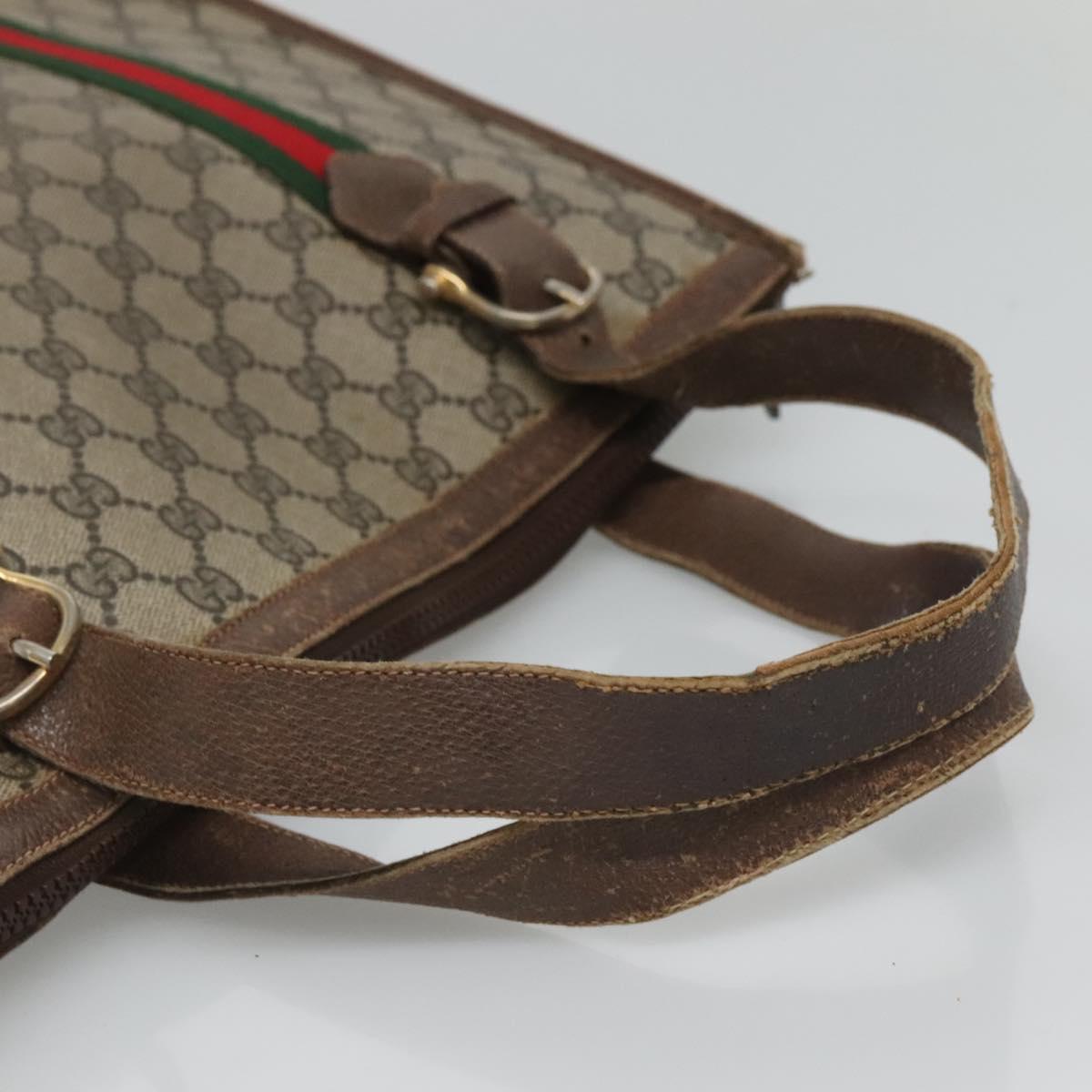 GUCCI GG Supreme Web Sherry Line Hand Bag PVC Beige Gold Auth ar13384