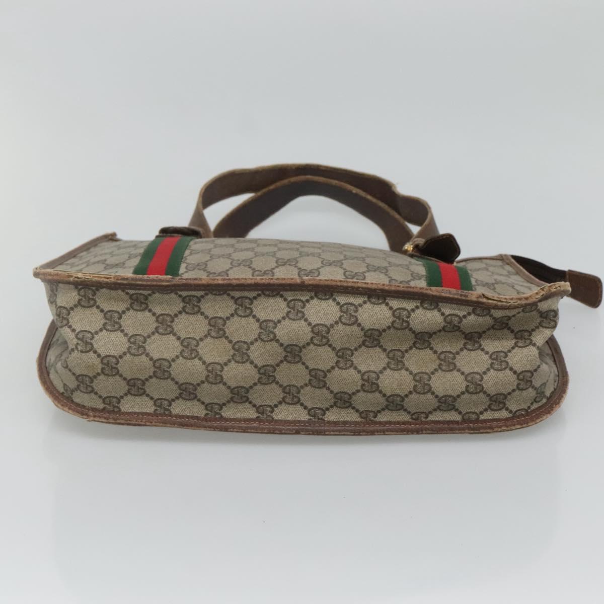 GUCCI GG Supreme Web Sherry Line Hand Bag PVC Beige Gold Auth ar13384