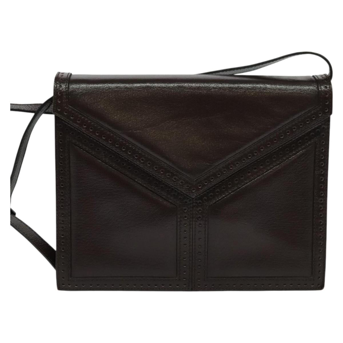 SAINT LAURENT Shoulder Bag Leather Brown Gold Auth ar13385