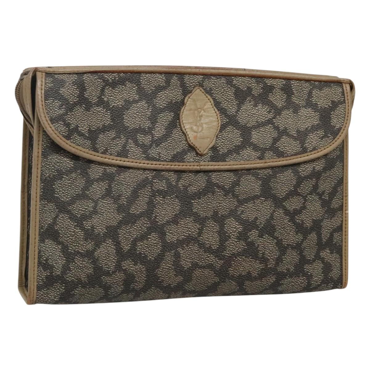 SAINT LAURENT Clutch Bag PVC Beige Auth ar13391