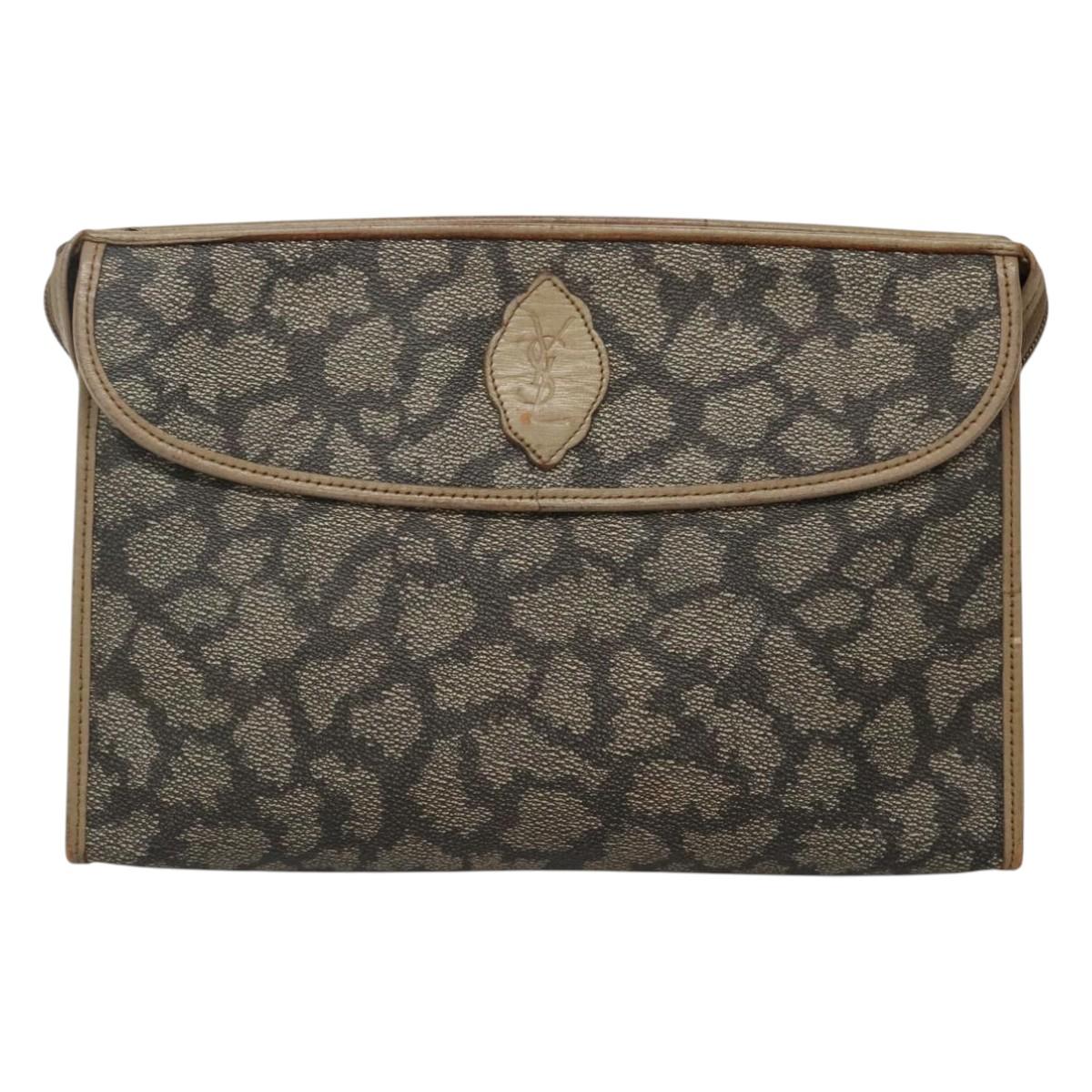 SAINT LAURENT Clutch Bag PVC Beige Auth ar13391