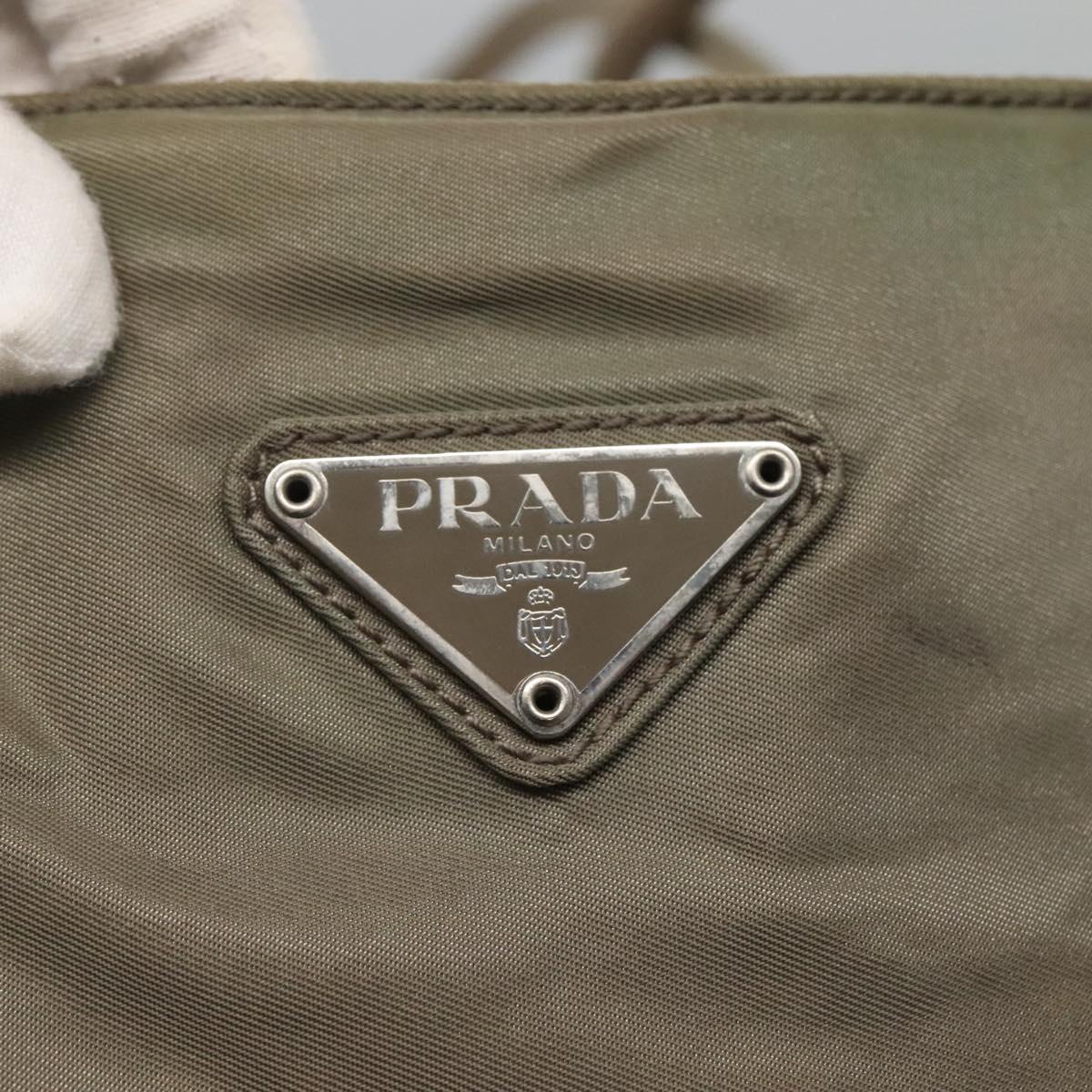 PRADA Tote Bag Nylon Beige Silver Auth ar13394