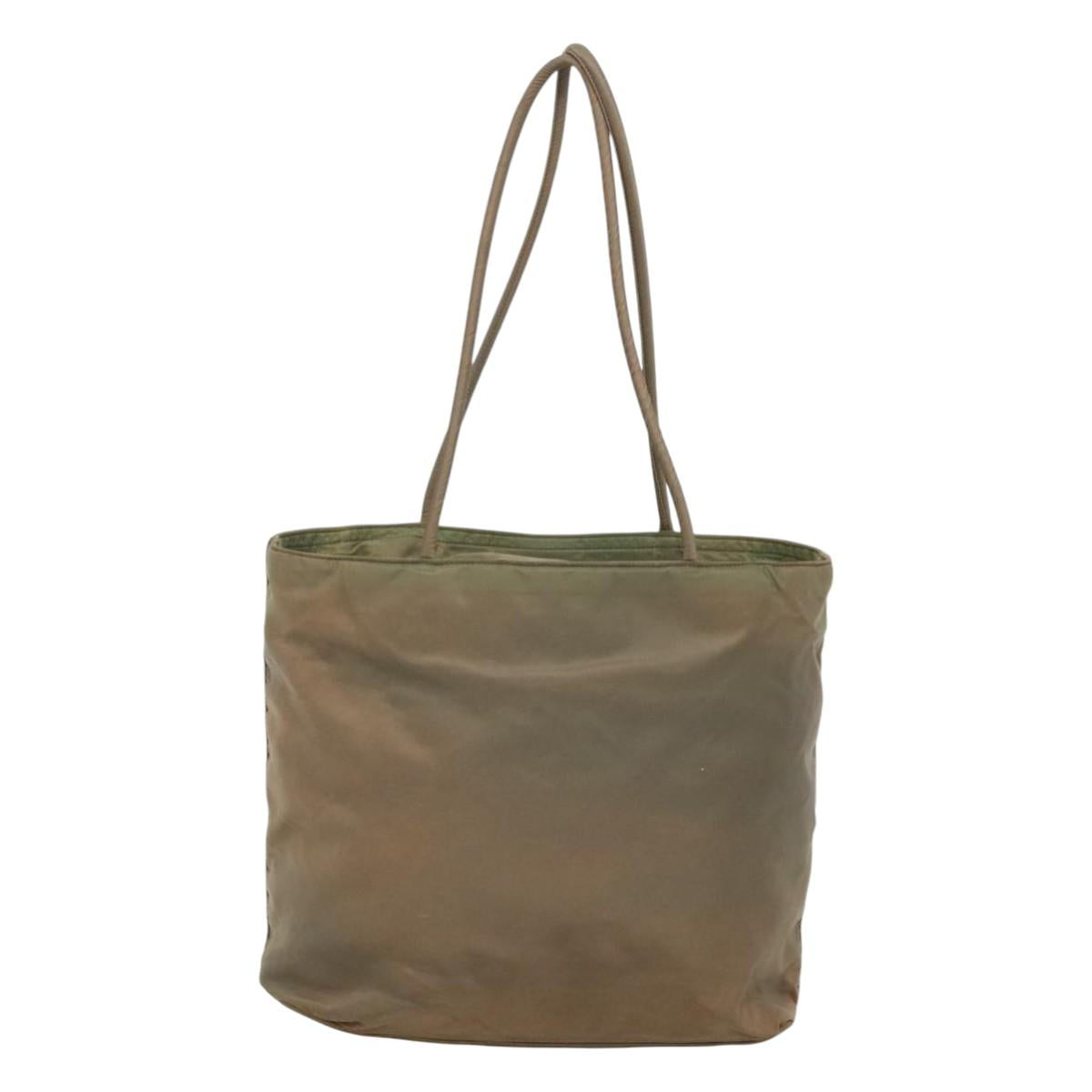 PRADA Tote Bag Nylon Beige Silver Auth ar13394