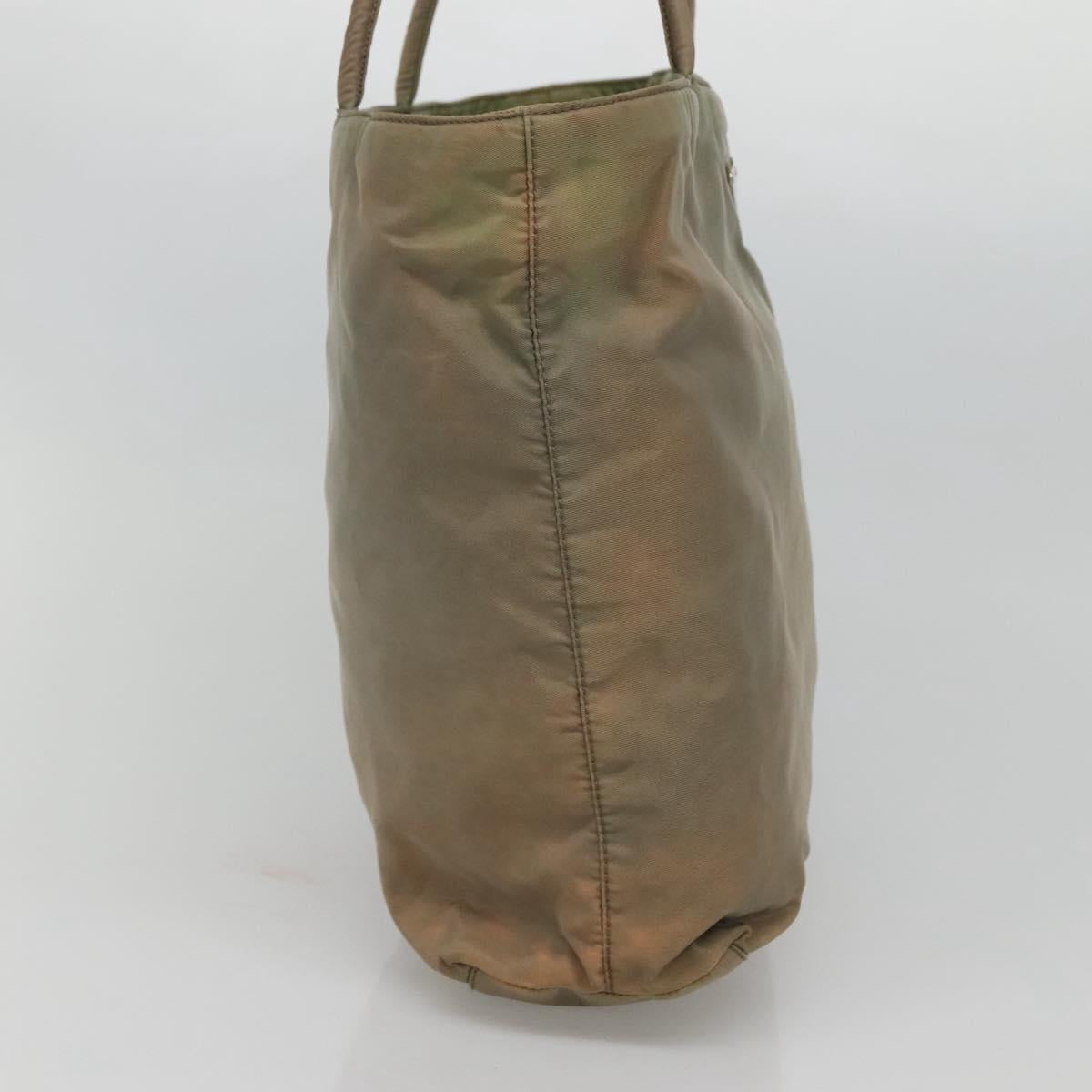PRADA Tote Bag Nylon Beige Silver Auth ar13394