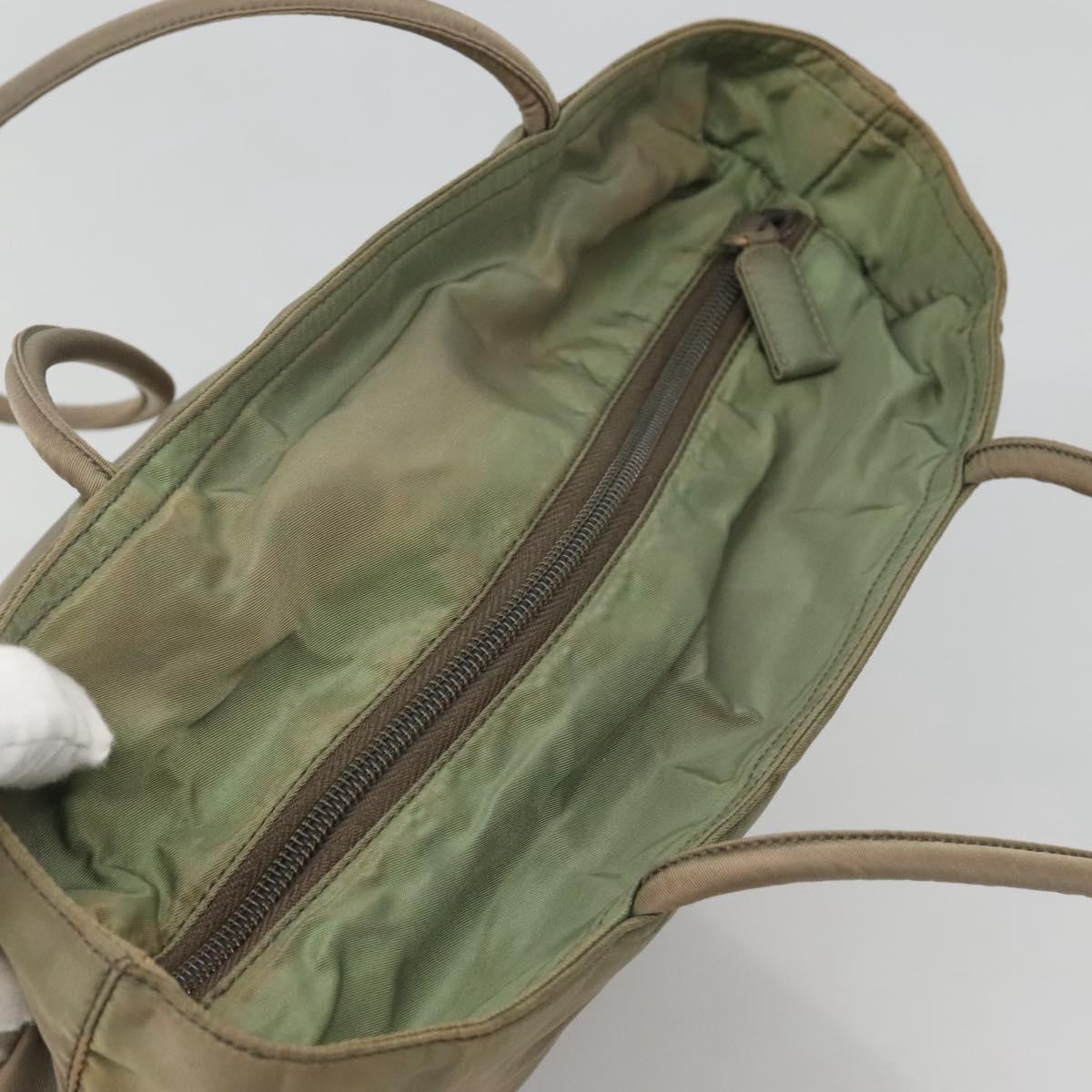 PRADA Tote Bag Nylon Beige Silver Auth ar13394