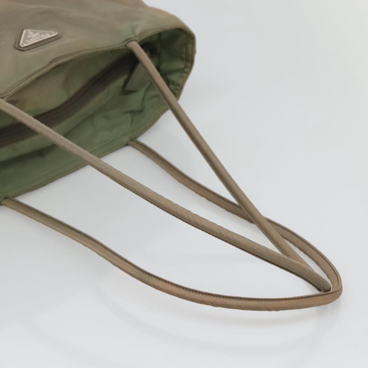 PRADA Tote Bag Nylon Beige Silver Auth ar13394