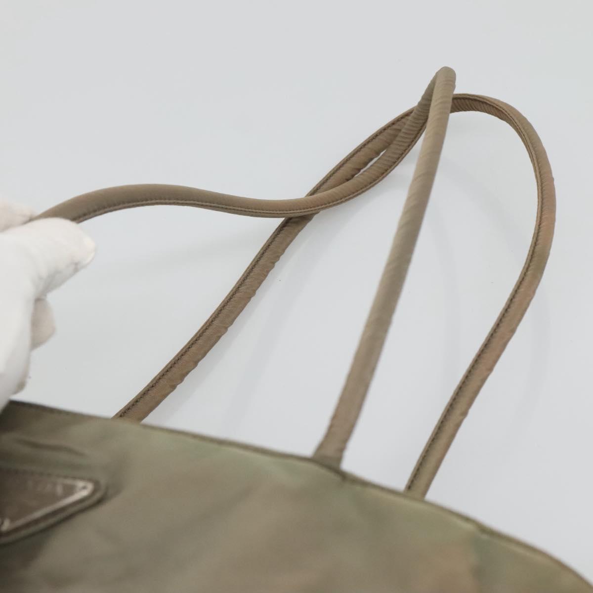 PRADA Tote Bag Nylon Beige Silver Auth ar13394