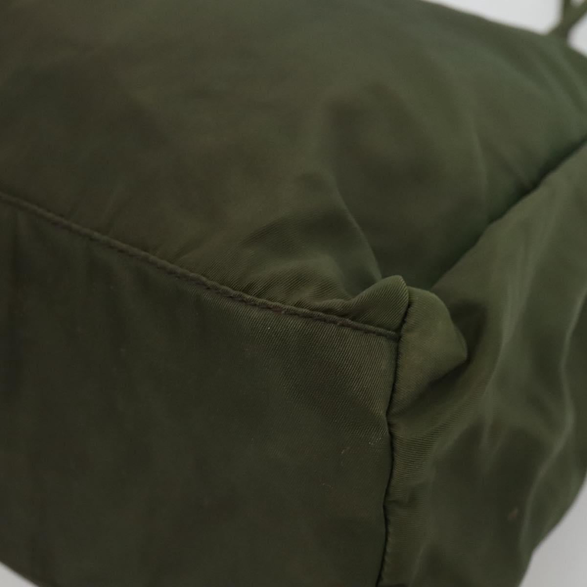 PRADA Hand Bag Nylon Khaki Silver Auth ar13395