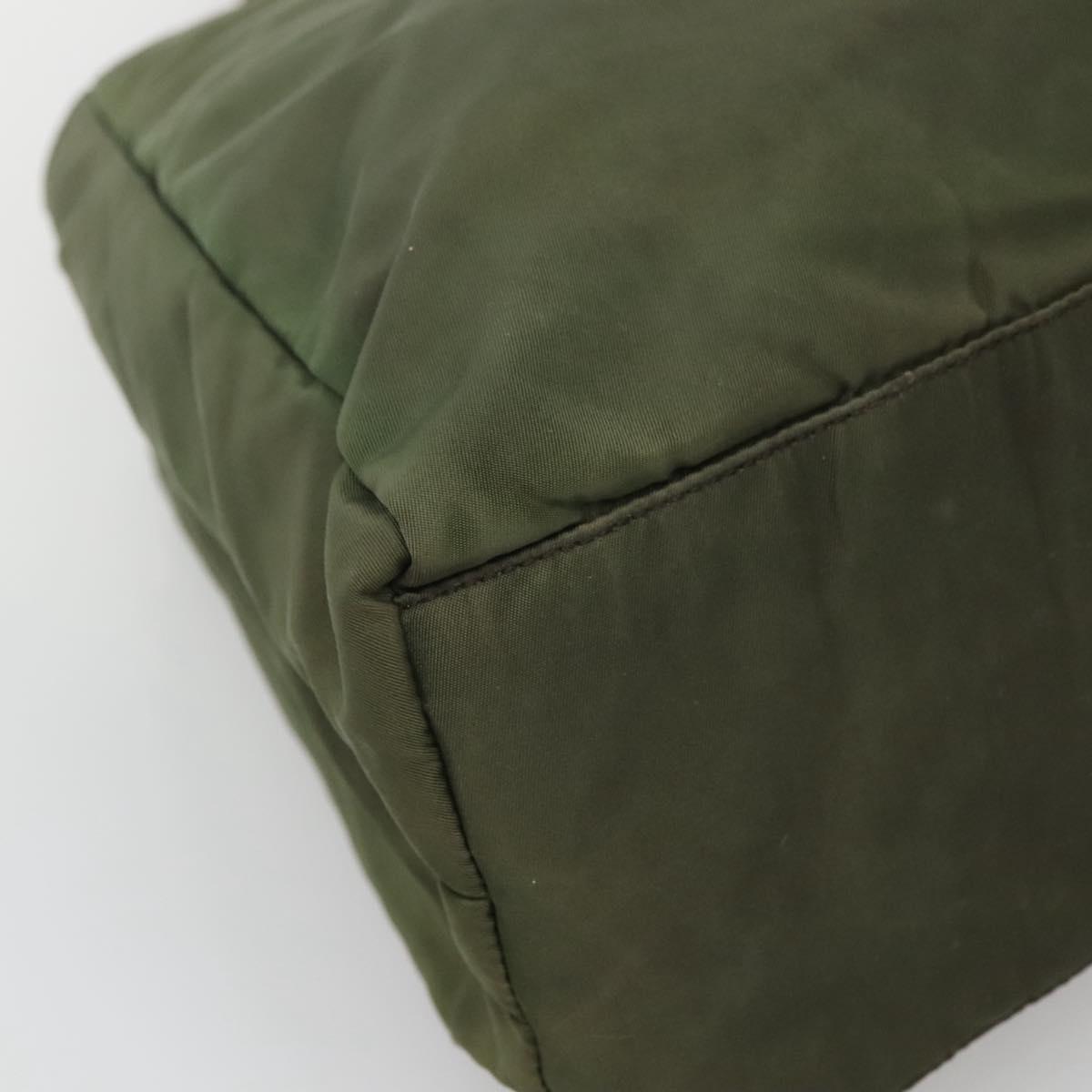 PRADA Hand Bag Nylon Khaki Silver Auth ar13395