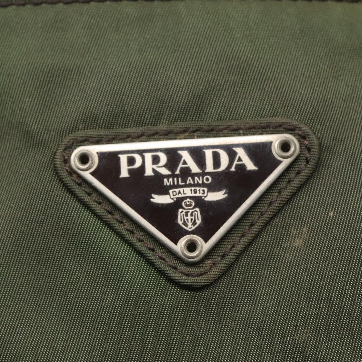 PRADA Hand Bag Nylon Khaki Silver Auth ar13395