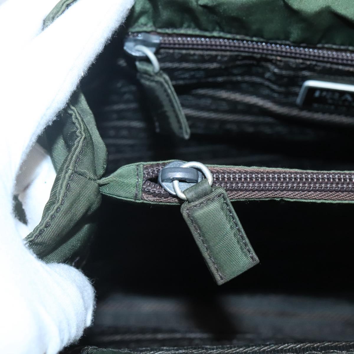PRADA Hand Bag Nylon Khaki Silver Auth ar13395