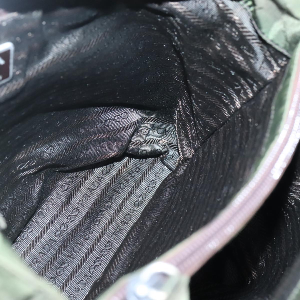 PRADA Hand Bag Nylon Khaki Silver Auth ar13395