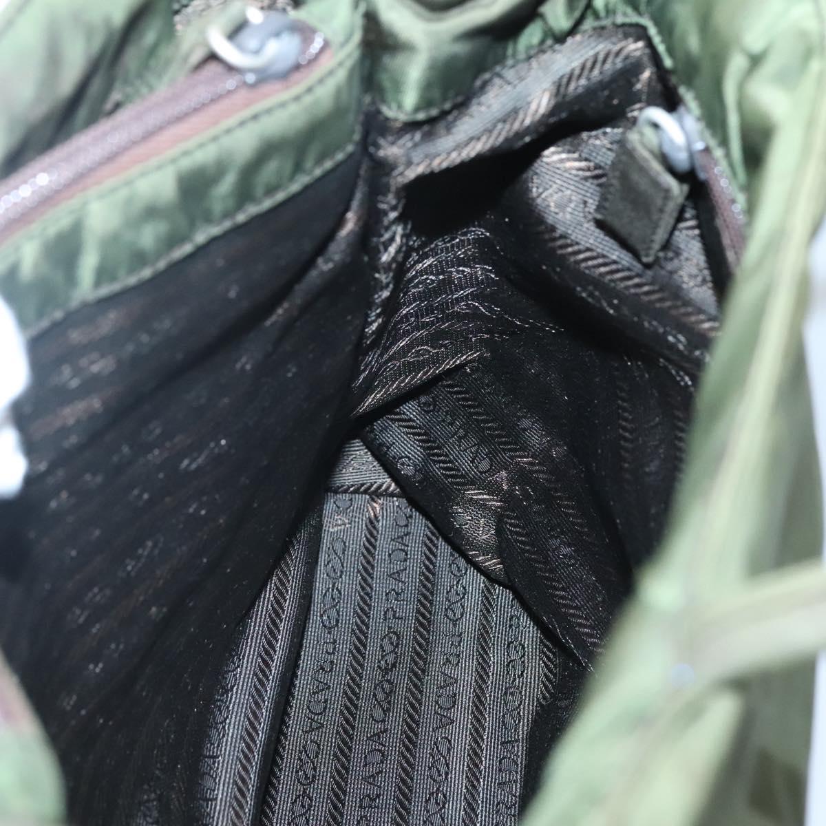 PRADA Hand Bag Nylon Khaki Silver Auth ar13395