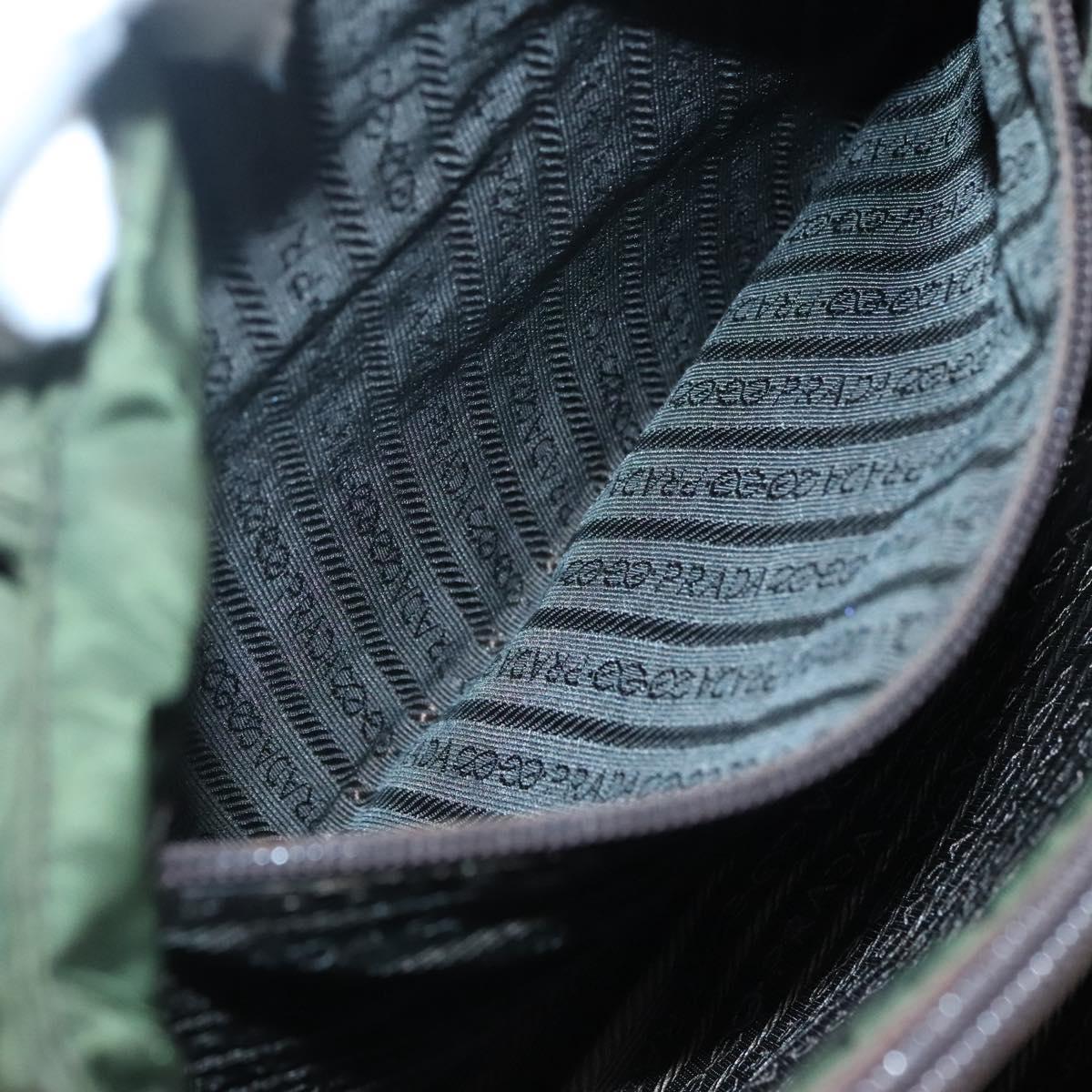 PRADA Hand Bag Nylon Khaki Silver Auth ar13395